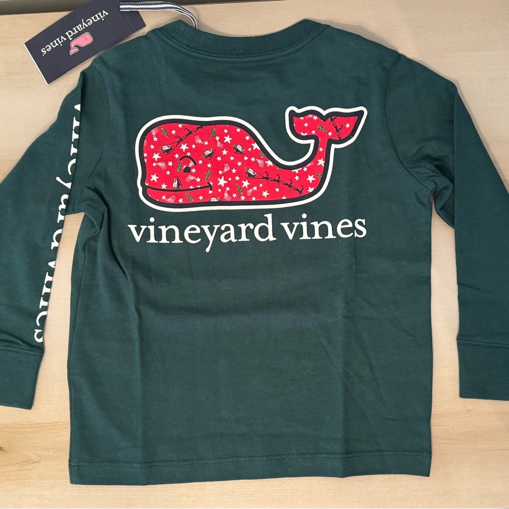 Vineyard Vines Forest Green Shirt with Santa Red Whale